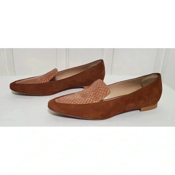 Lafayette 148 Brown Suede Leather Flat Shoes SZ 37.5/7 Hand Made in Italy - Picture 2 of 5